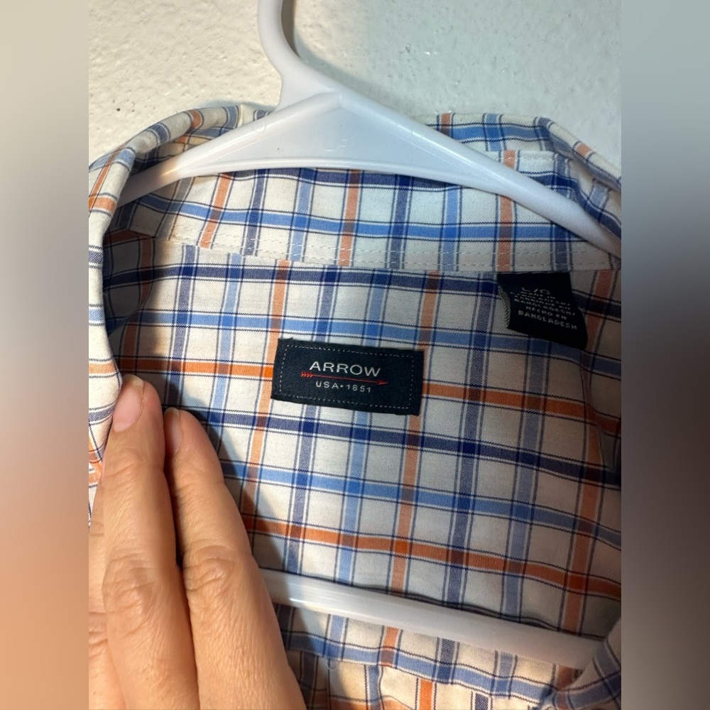 Arrows classic short sleeve button down shirt orange blue and white men size L - Picture 4 of 6